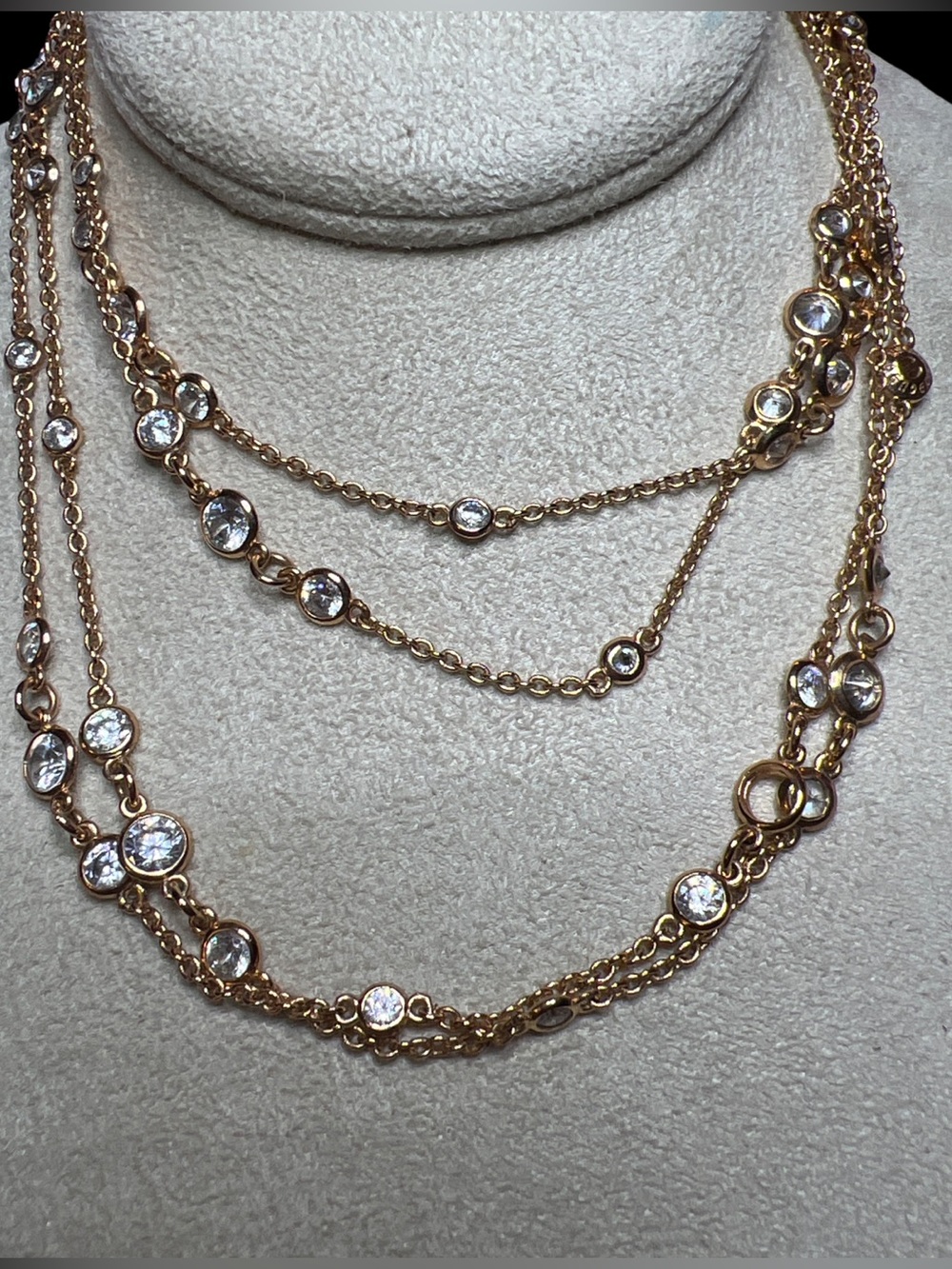 Henri Bendel Gold  Tone 48” Necklace W/ Swarovski Crystal+ Read